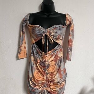 SHEIN Tie-Dye Off-Shoulder Midi Dress - Orange and Gray